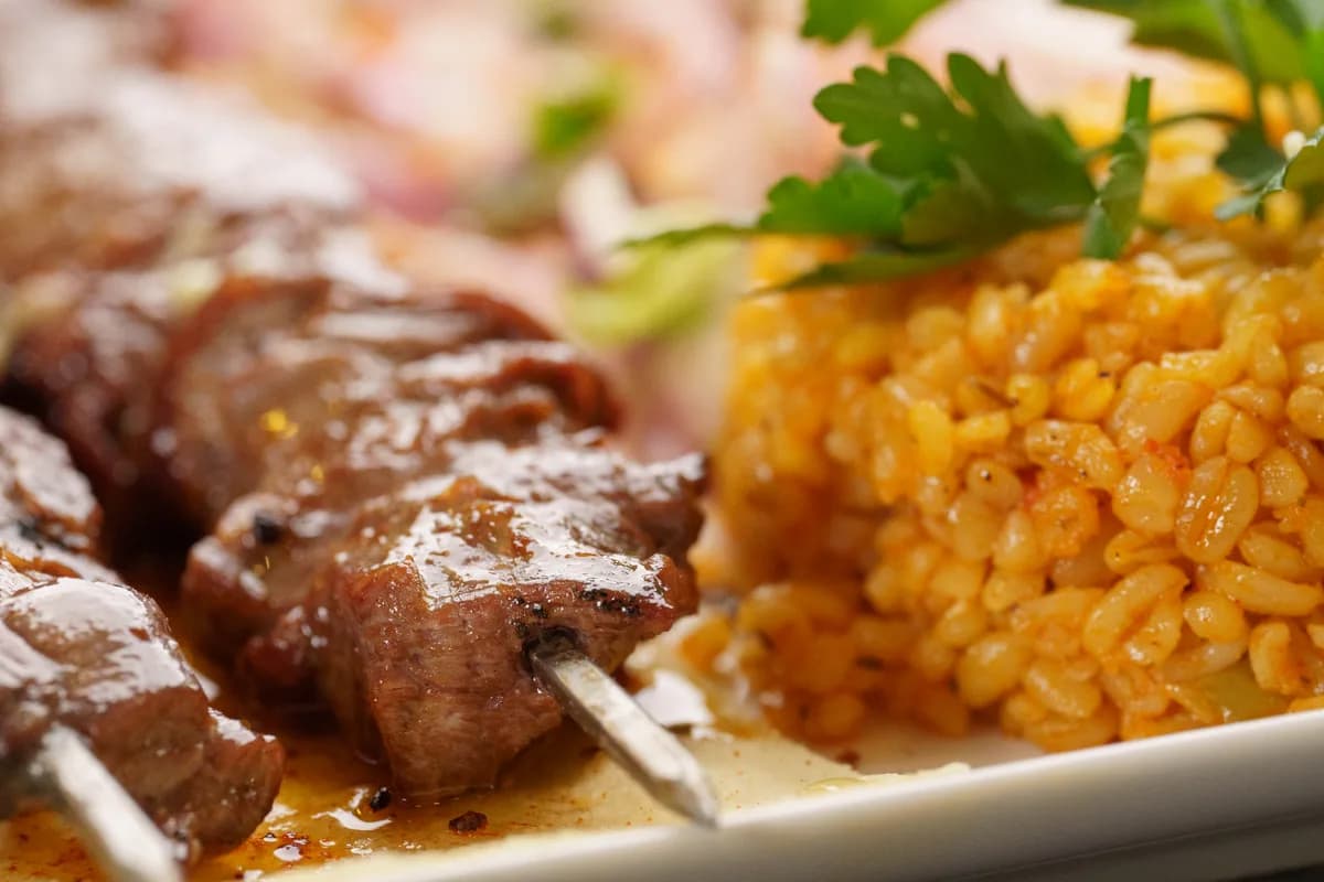 Lamb kebab with rice